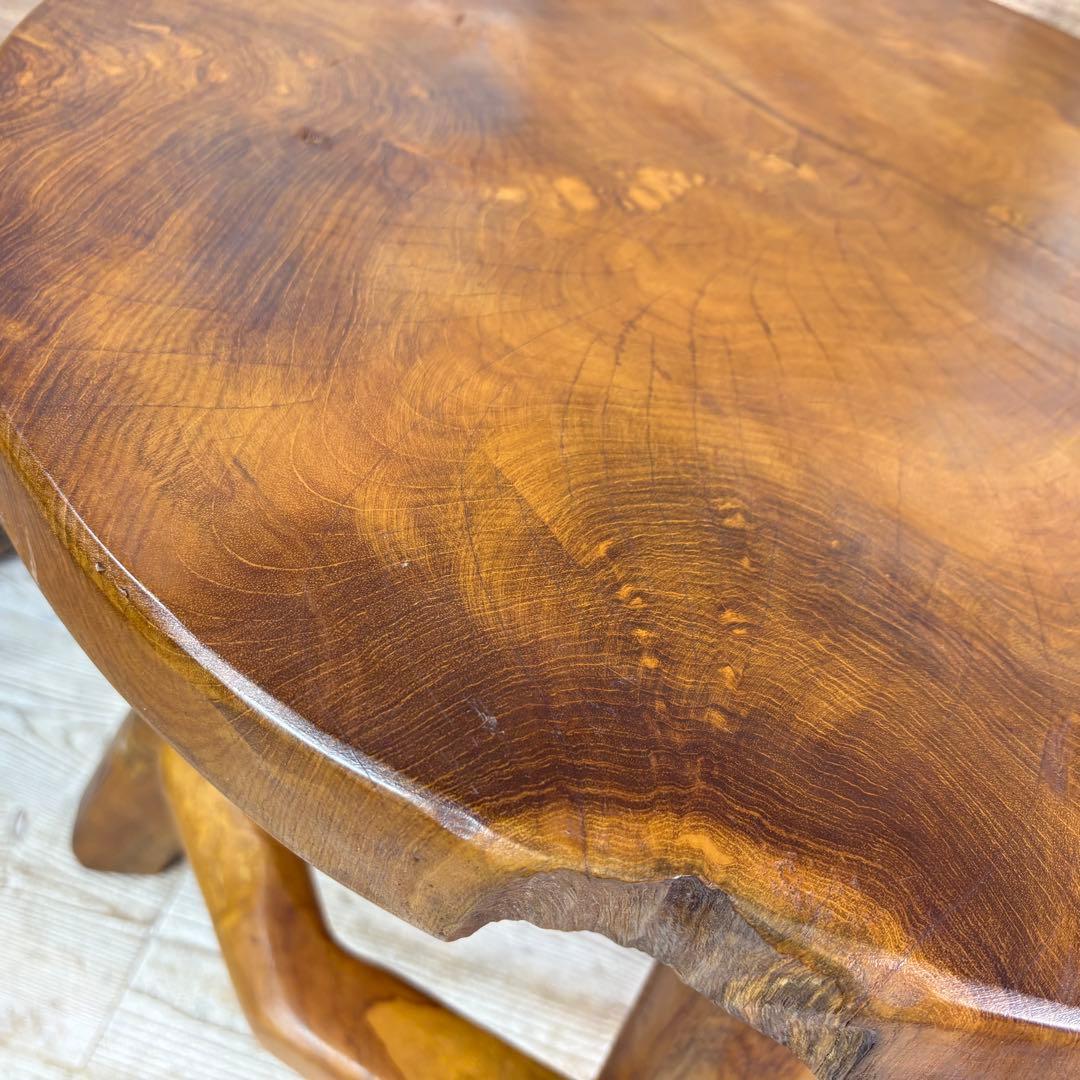 オールドチーク天然無垢材木製創作極太サイドテーブル L（直径54