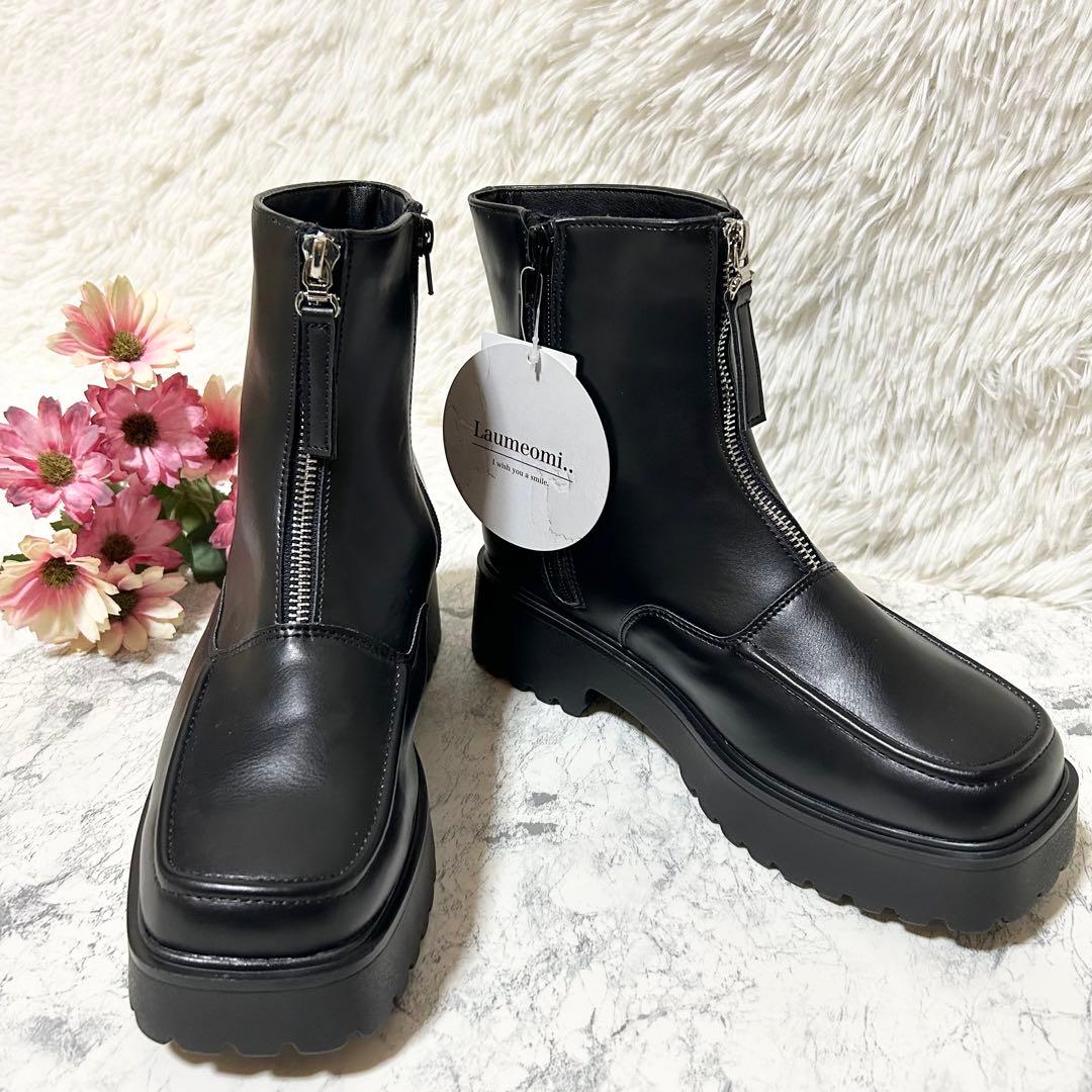 新品タグ付き】しまむら omi センター ジップ ショートブーツ 厚底 L