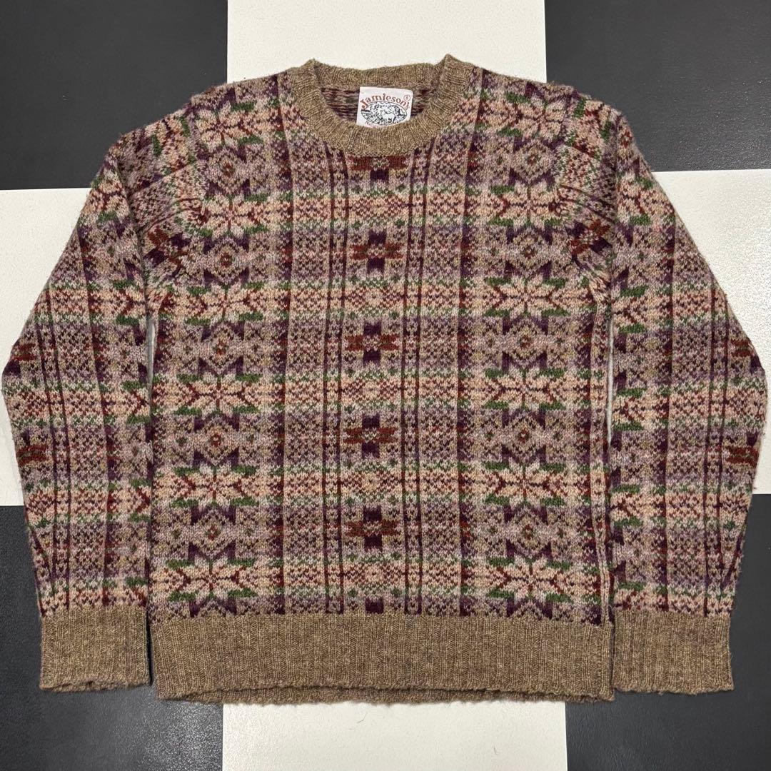 美品 ジャミーソンズ フェアアイル 幾何学 クルーネック ニット