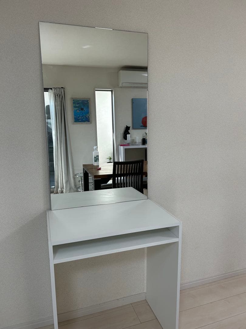 ホワイトドレッサー 大きな鏡付き DR-1001 三面鏡ホワイトドレッサー｜スツール付・幅75cm姫系白