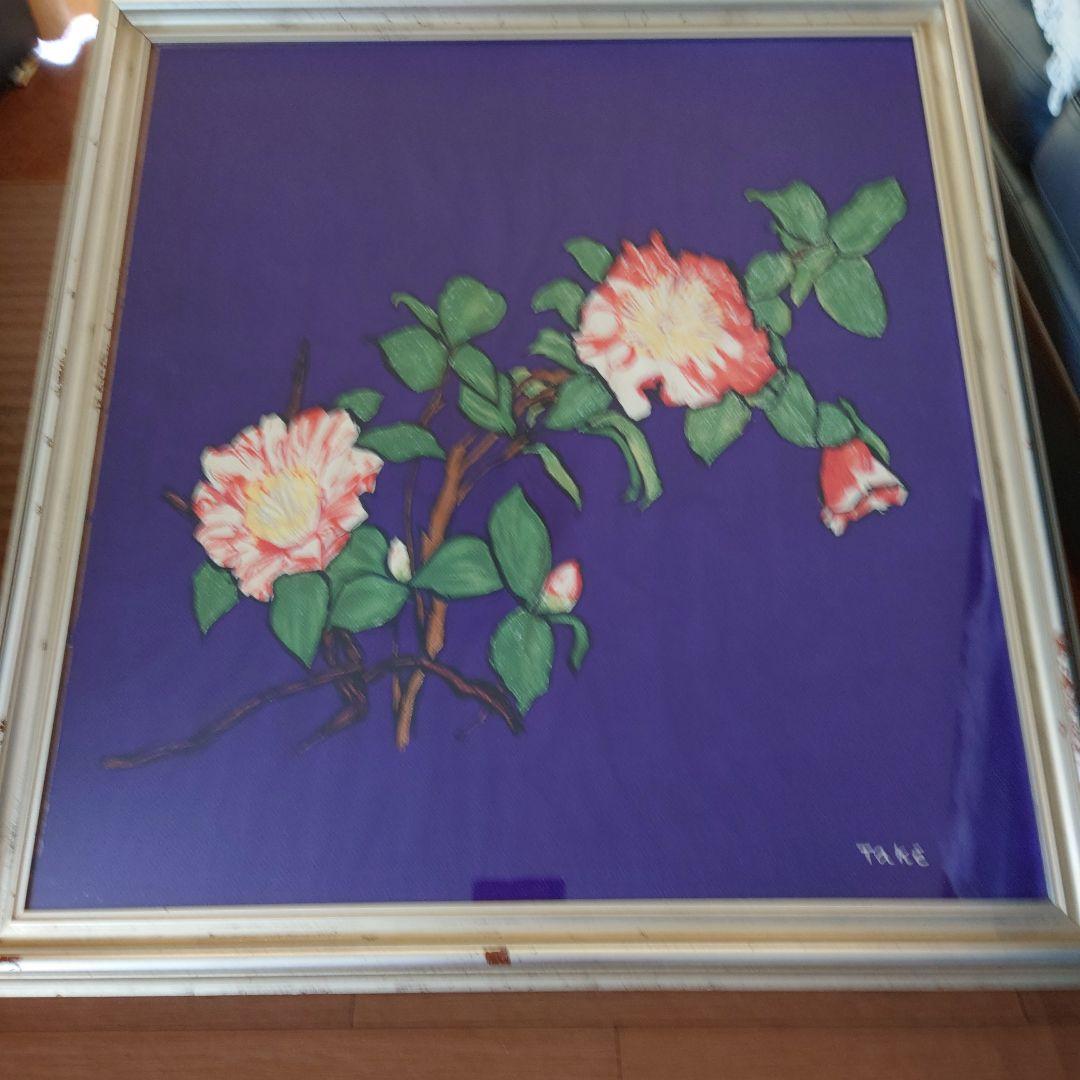 絵画　額装　題名　花椿　作者　林　武 林武「花」墨・ガッシュ・紙 絵画買取・販売の小竹美術