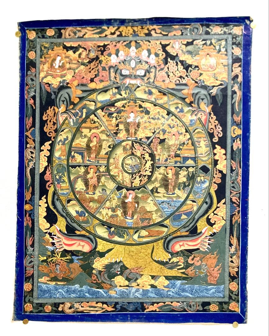 チベット　曼荼羅　マンダラ　仏画　密教(3) タンカ　掛軸　観音　菩薩　如来　佛 送料無料 タンカ 仏画 マンダラ チベット 〔Raj Lama作 一点物〕タンカ