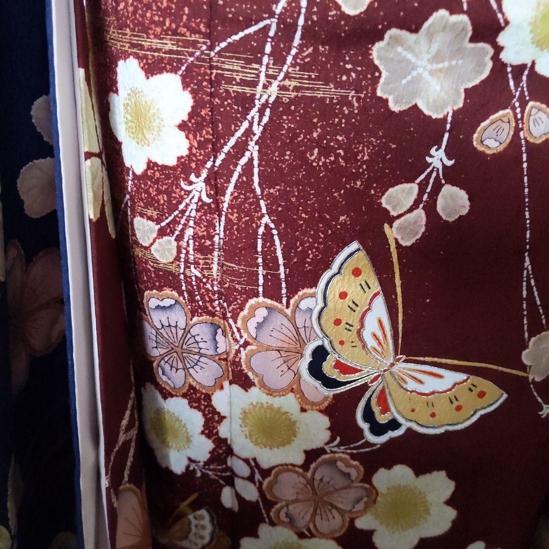 351華やぎ【桜蝶 紺色×ワイン色】【振袖6点フルセット】卒業謝恩会