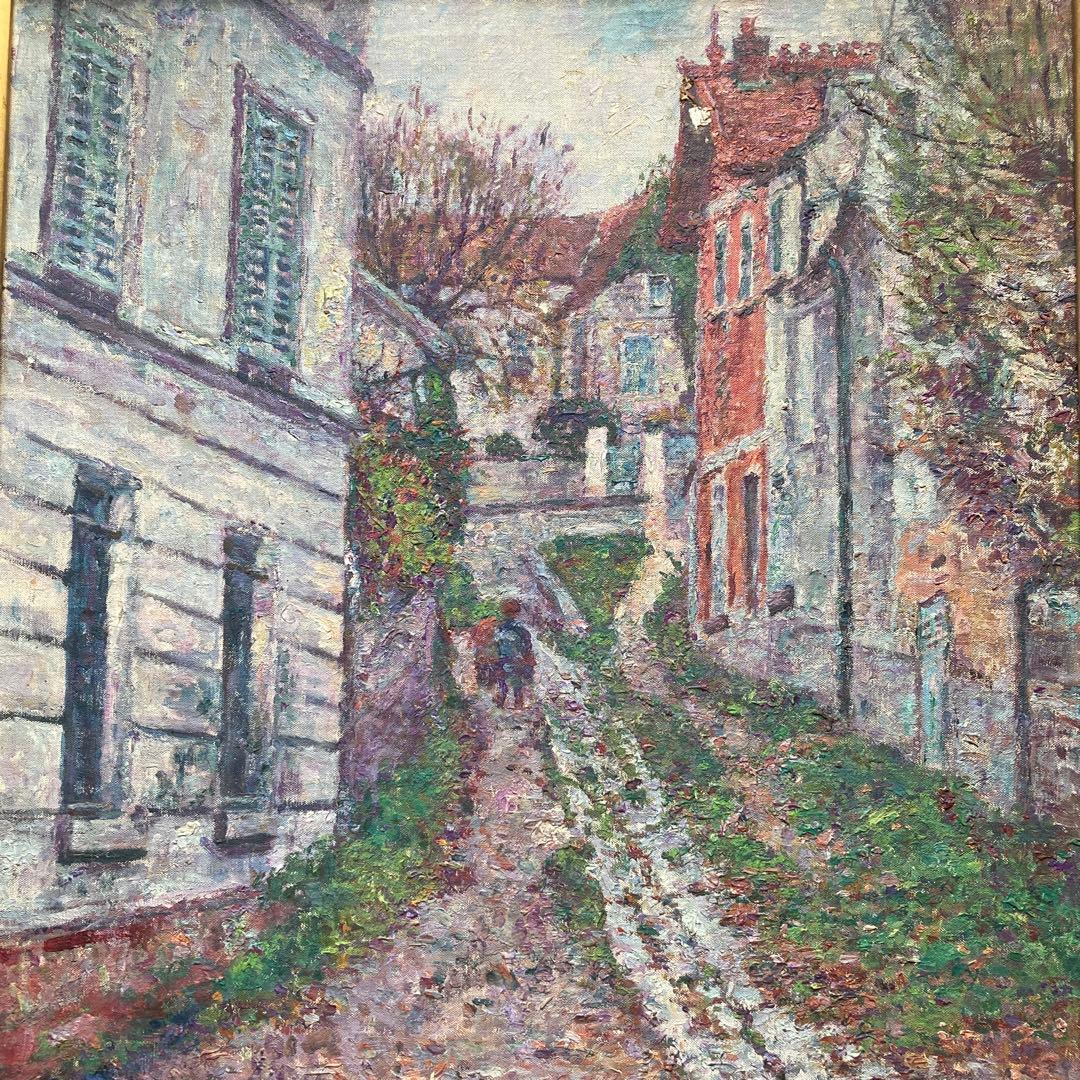 フランス裏町街の風景 作者不詳 額縁約80×67絵画65×53cm