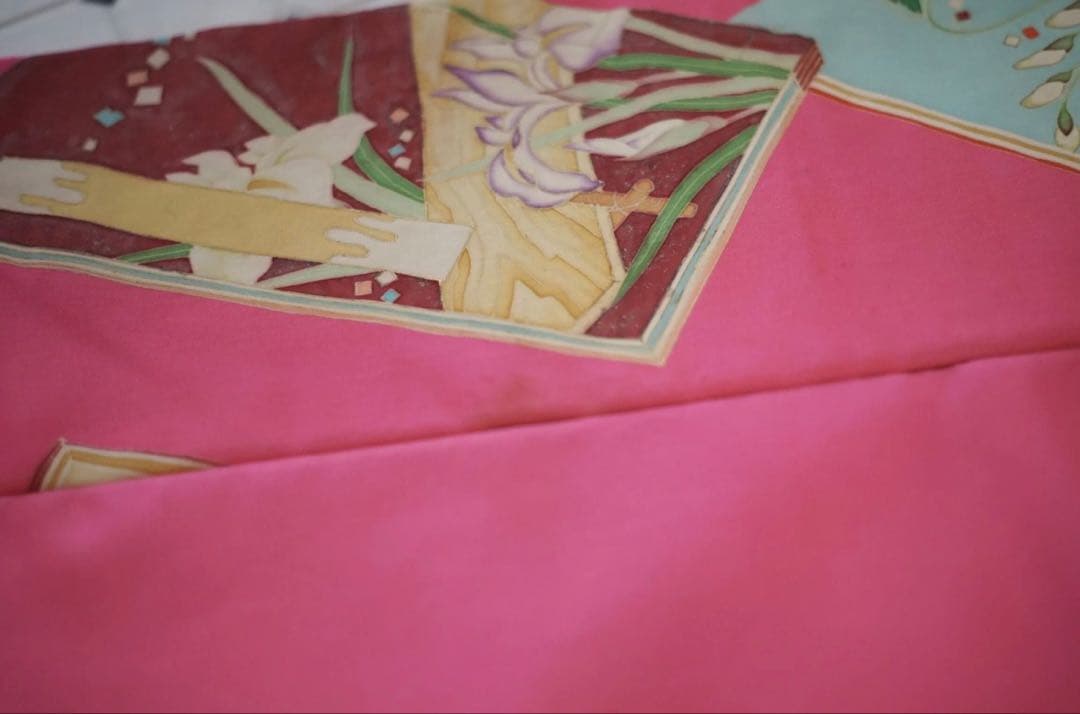 アンティーク名古屋帯 薔薇/菖蒲／藤／読本柄/金彩/染め帯 本 ピンク