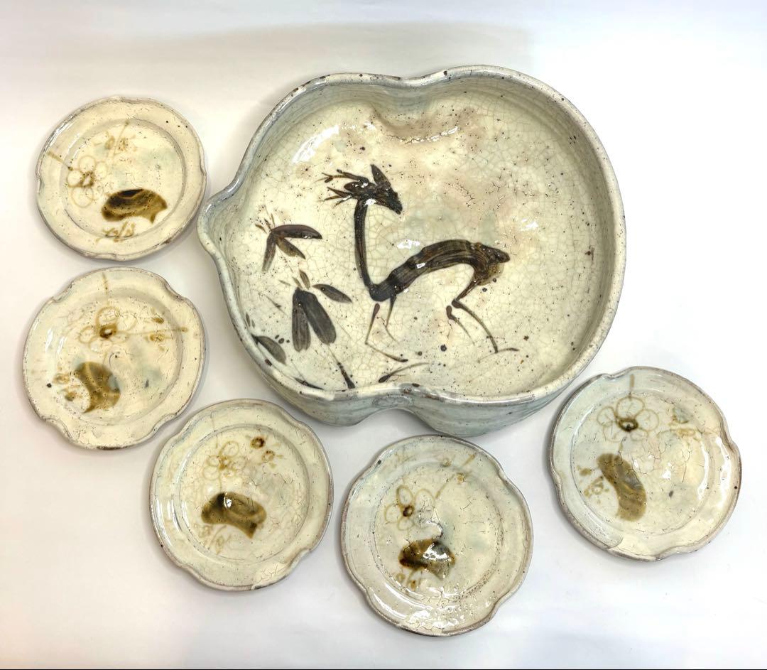 永江港史さん　絵志野焼　鹿　梅　鉢　小皿5枚セット 永江港史さん 絵志野焼 鹿 梅 鉢 小皿5枚セット - メルカリ