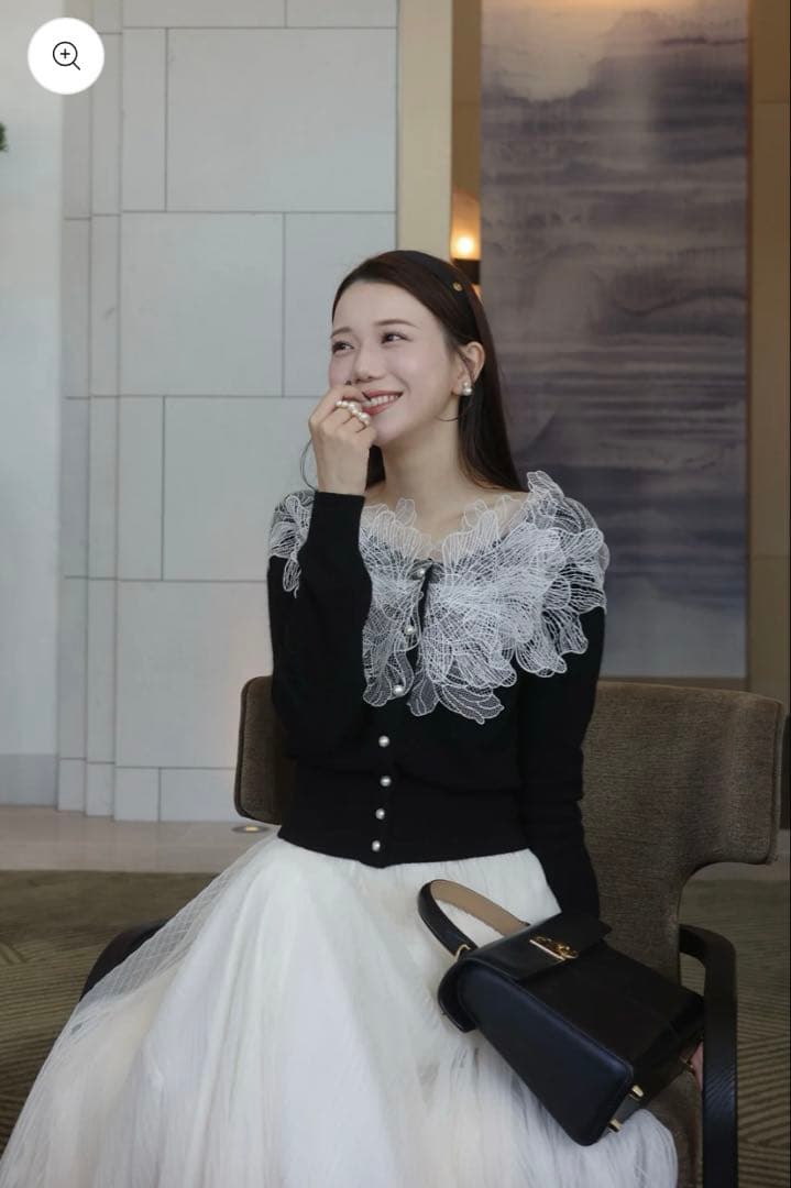 新品未使用】polaura ポローラ レースフリルカーディガン ブラック