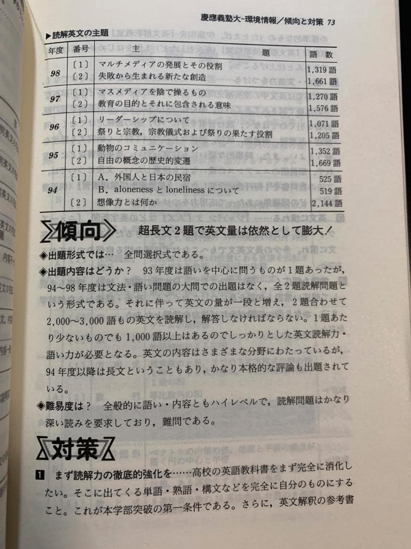 入手困難] 慶應義塾大学 環境情報学部 SFC 1999年 赤本 過去問 - メルカリ
