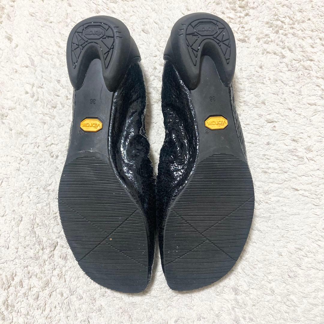 新品未使用タグ付き SHISEI メタリックブラックバレエシューズ36