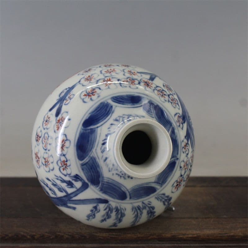 清康煕青花釉里紅三羊開泰梅瓶 景徳鎮 陶磁器