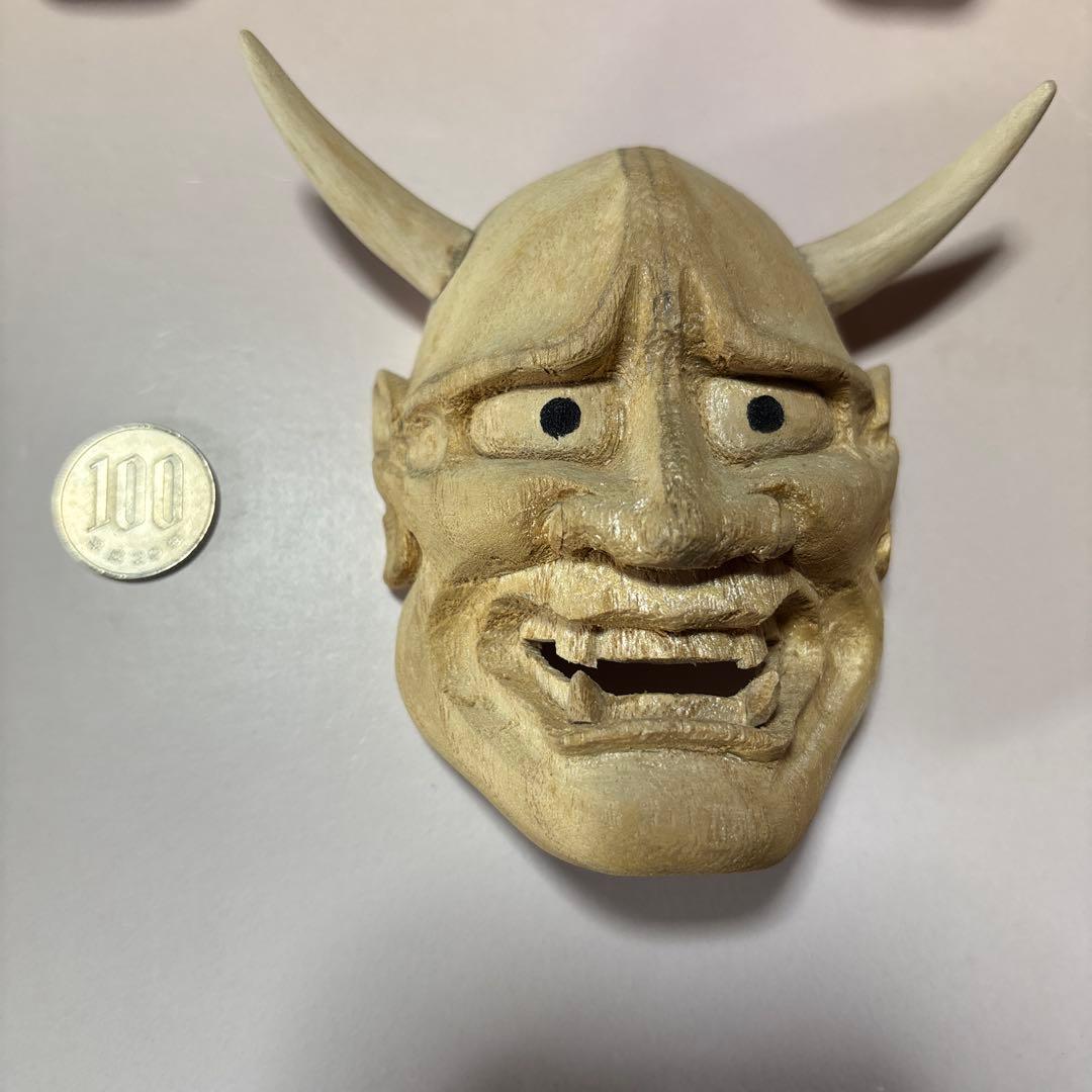 般若　木彫り《桐》 お面　お祭り　彫刻　木彫