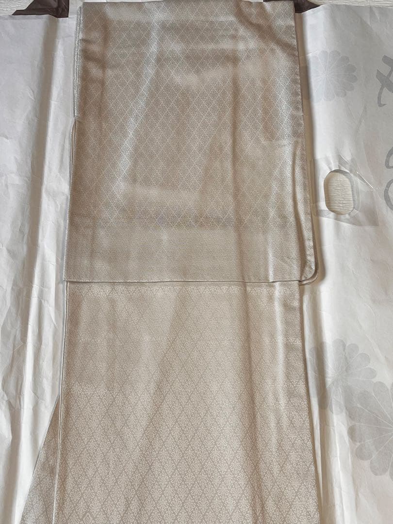 OKANO 博多御召 ピンクベージュ 正絹 丸洗い済 証紙あり 伝統的工芸品