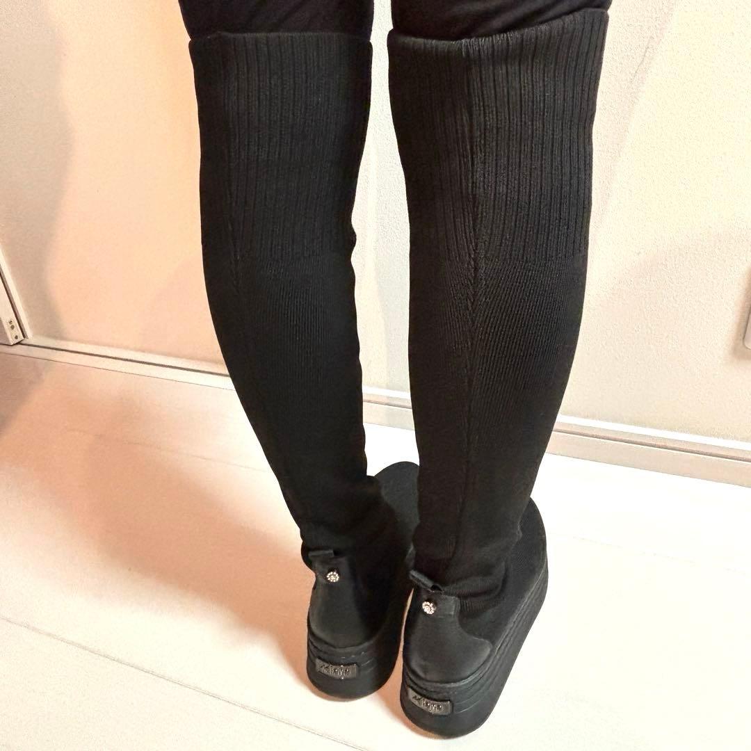 未使用品 +diana ニーハイブーツ ニット素材 撥水加工 24.5cm
