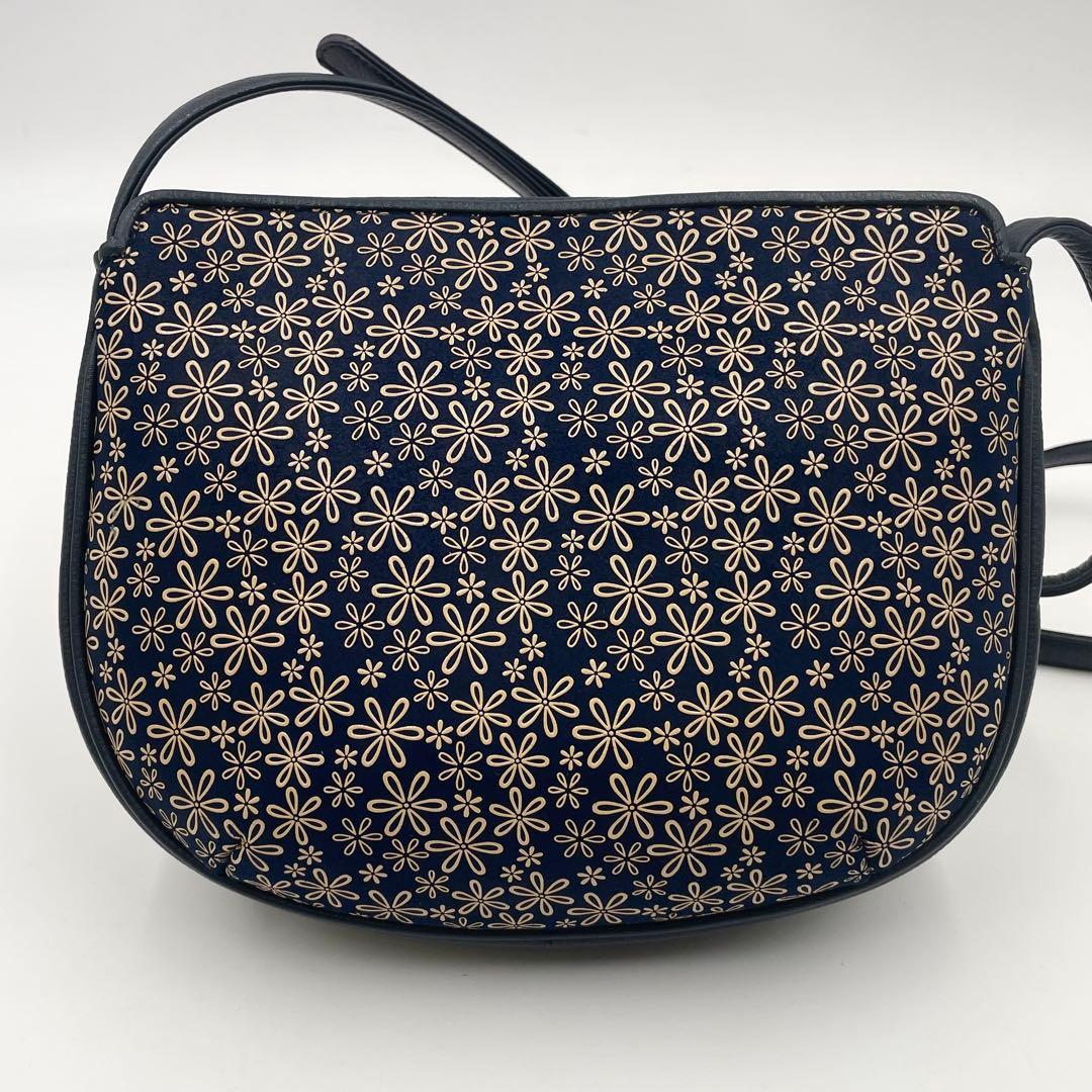 未使用級】印傳屋 花柄 ショルダーバッグ ポシェット 和装 ネイビー