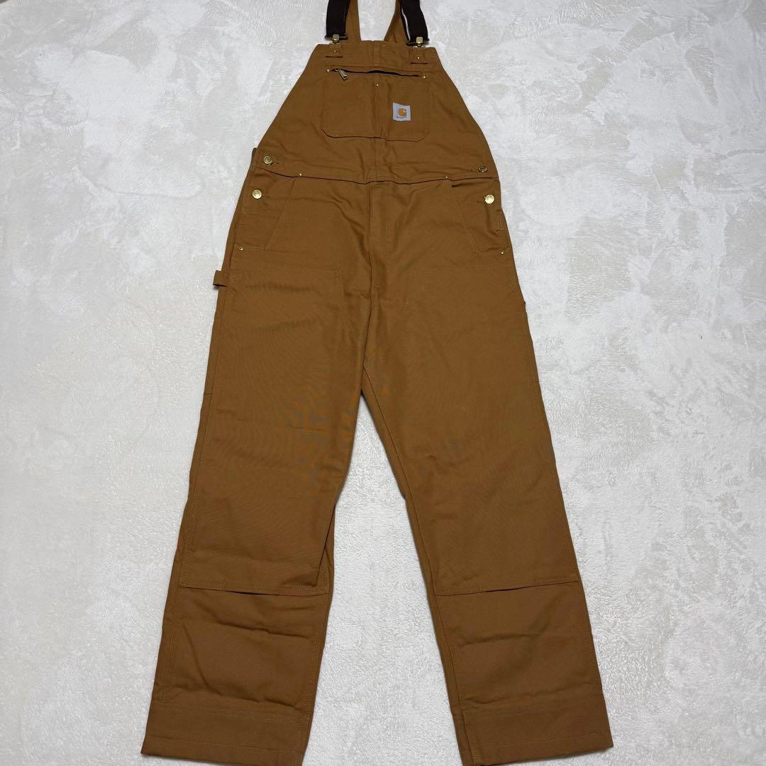 美品　カーハート　メキシコ製　ダック地オーバーオール　　ブラウン36×32 Carhartt（カーハート） オーバーオール サロペット ダックビブ