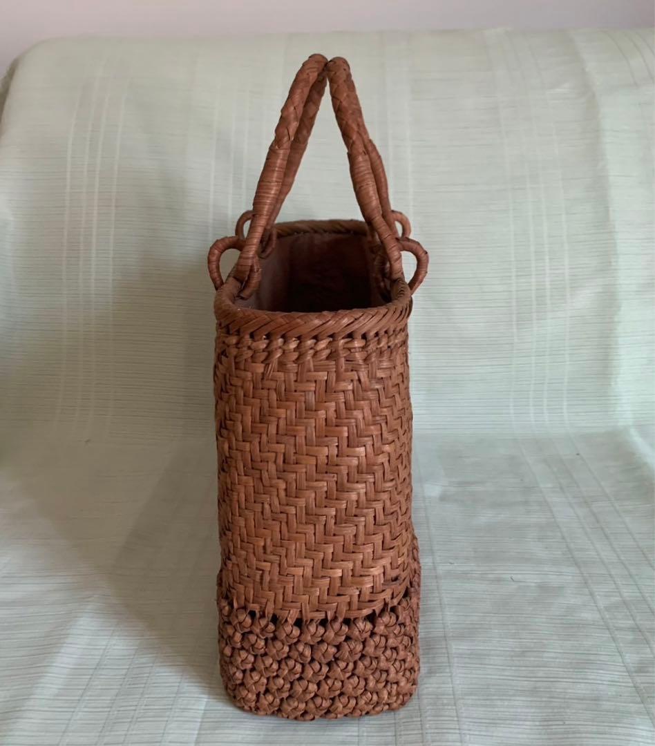 新品 長野産極細3ミリ蔓職人手編み 網代編み花編み 山葡萄籠バッグ