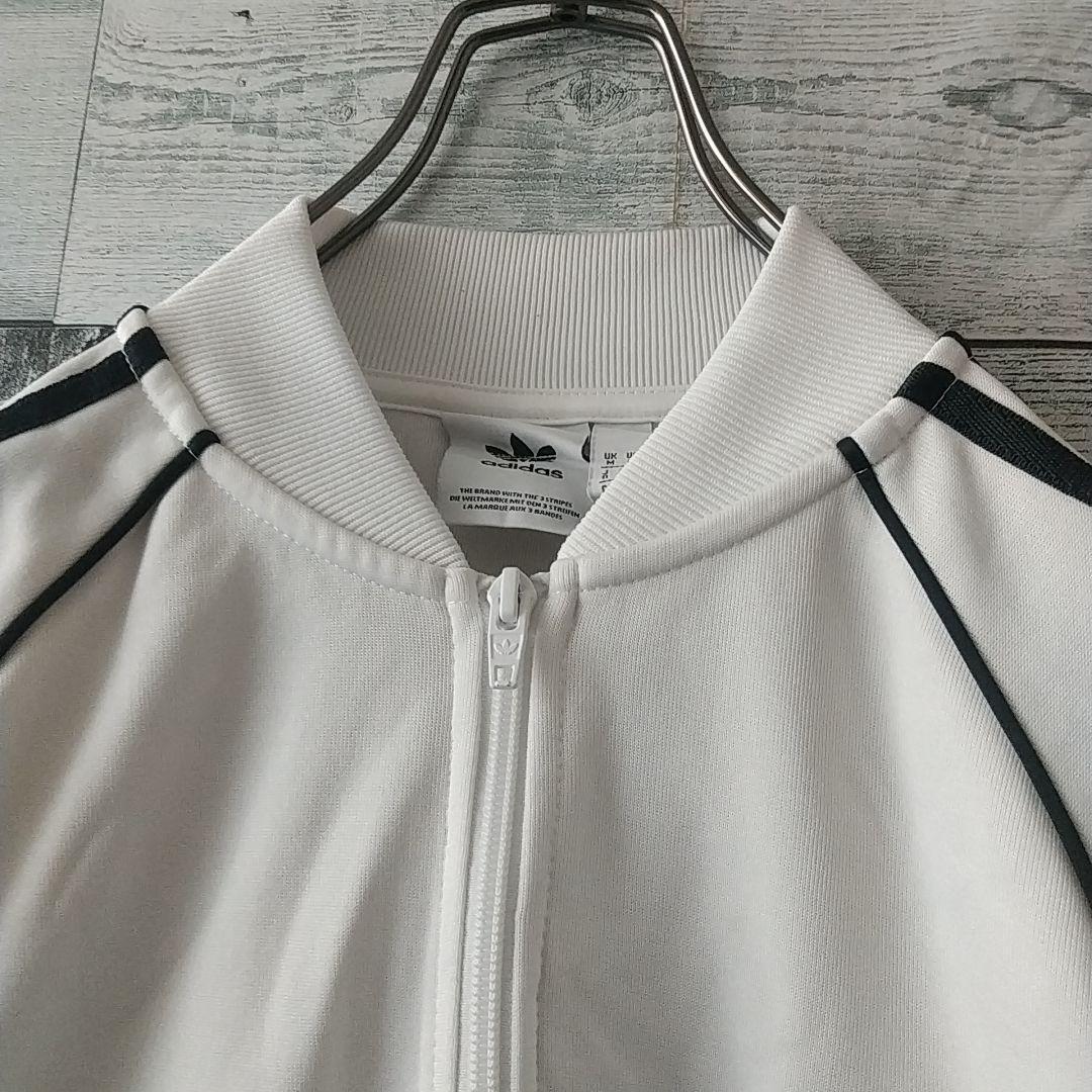 人気☆アディダス 刺繍ロゴ スリーライン トラックジャケット O 白×黒