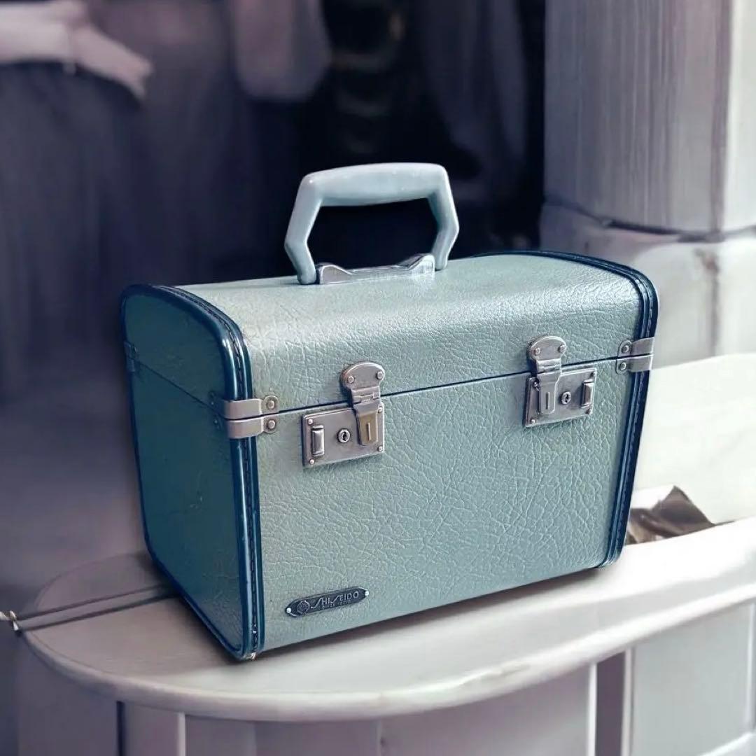 1960年代 資生堂 トレインケース メイクボックス　トランクケース 1950s メイクボックス 鍵付き コスメボックス トレインケース ブルー