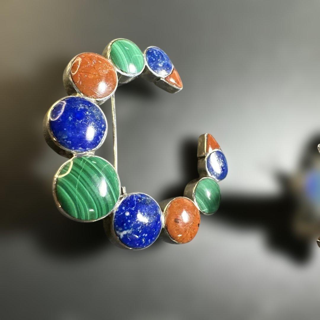 猫 ペンギン 蝶 シルバー970 ラピス マラカイト ブローチ他 2way