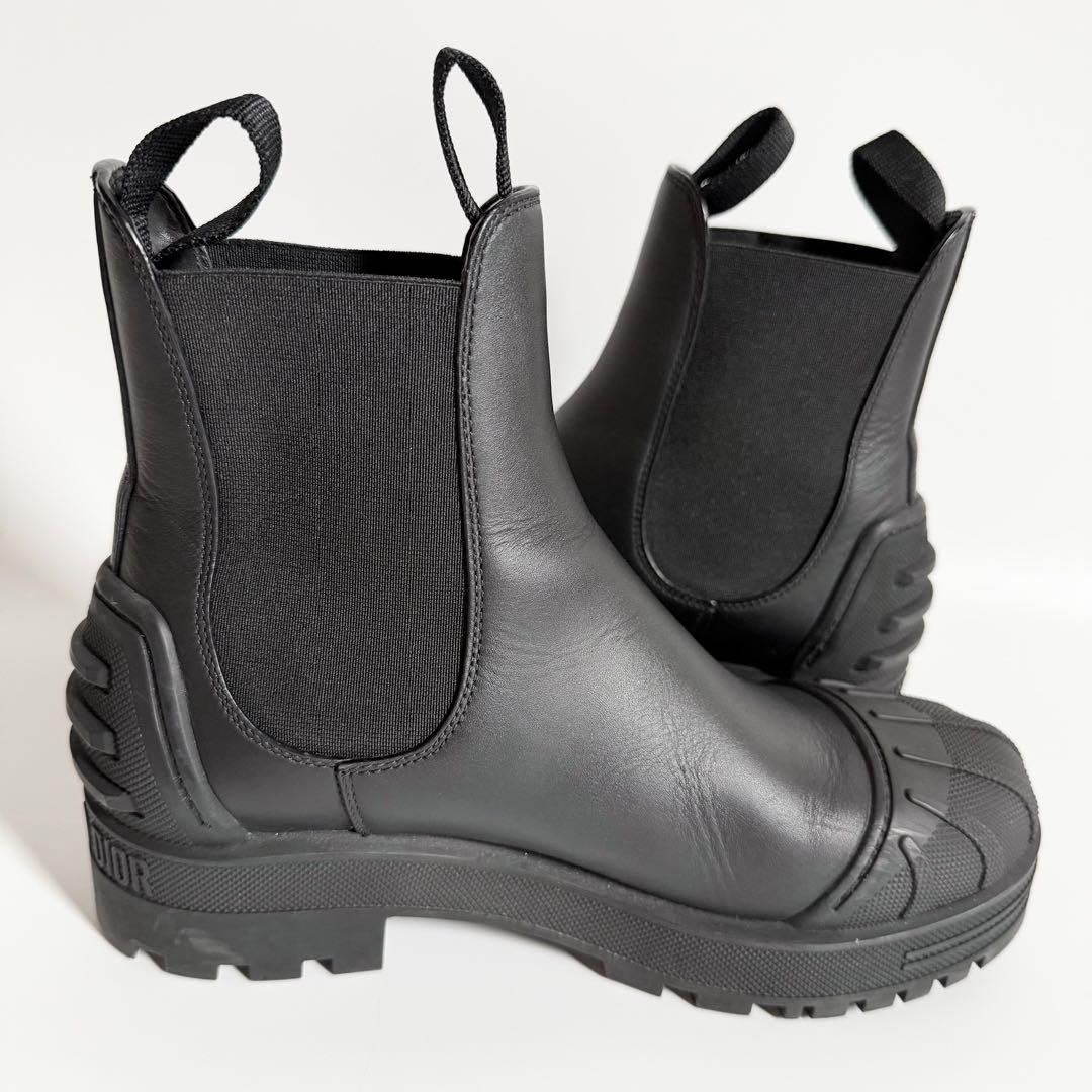 未使用級 ロゴ 厚底 DIOR チェルシーブーツ サイドゴア オールレザー