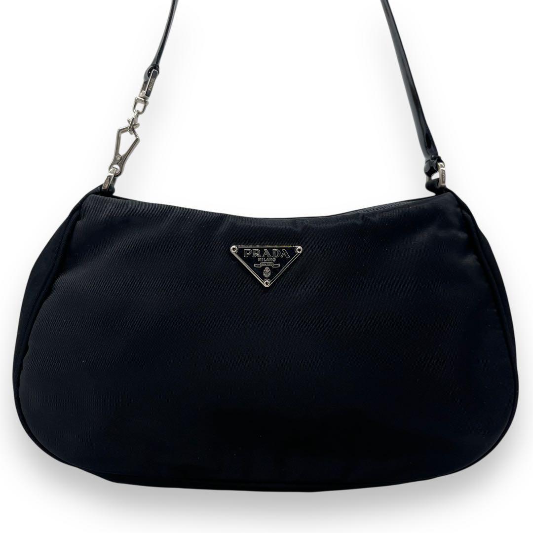 極美品□プラダ ワンショルダー アクセサリーポーチ ナイロン 三角ロゴ
