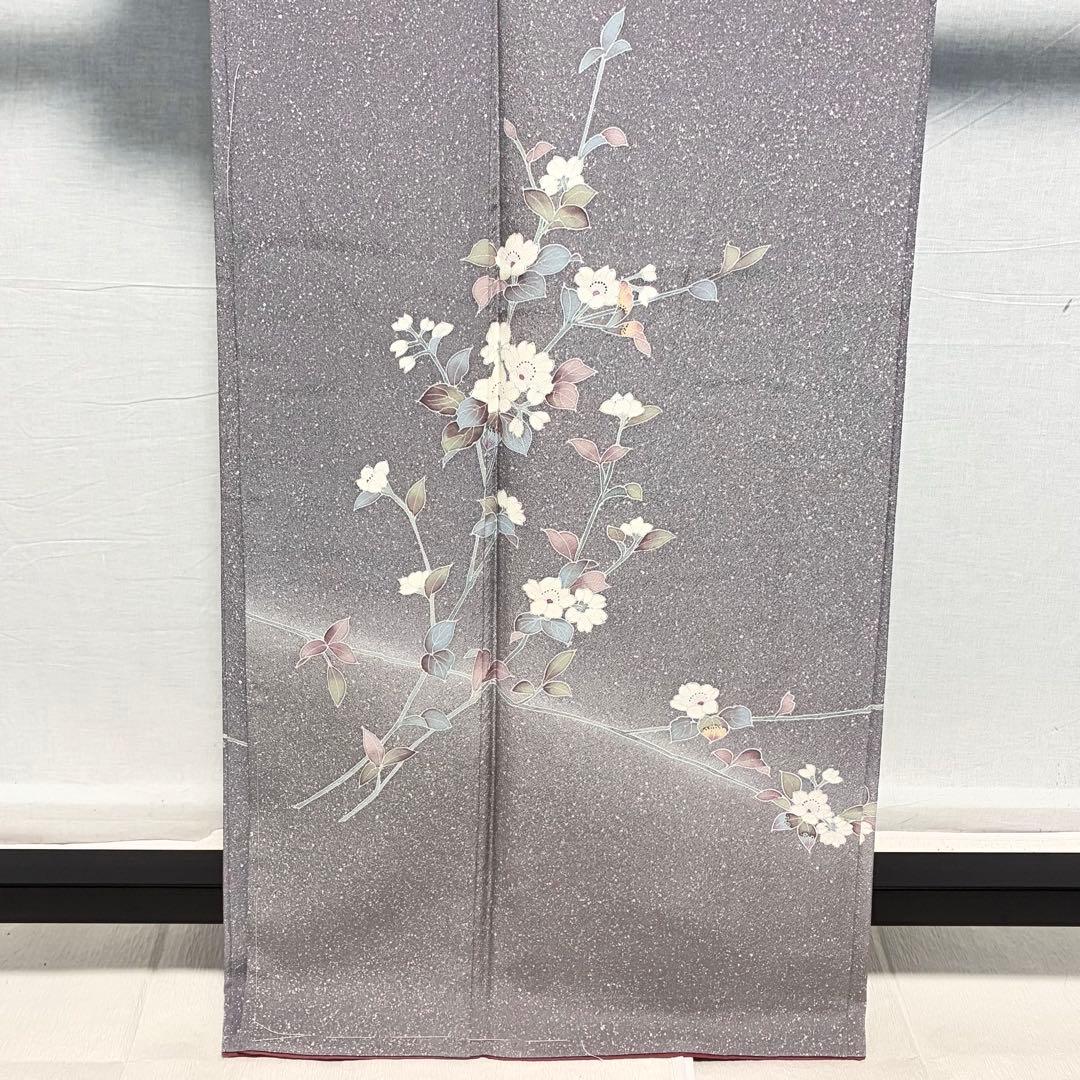 D246 訪問着 手描き友禅 花模様 正絹 着物 袷 しつけ糸付き未使用極美