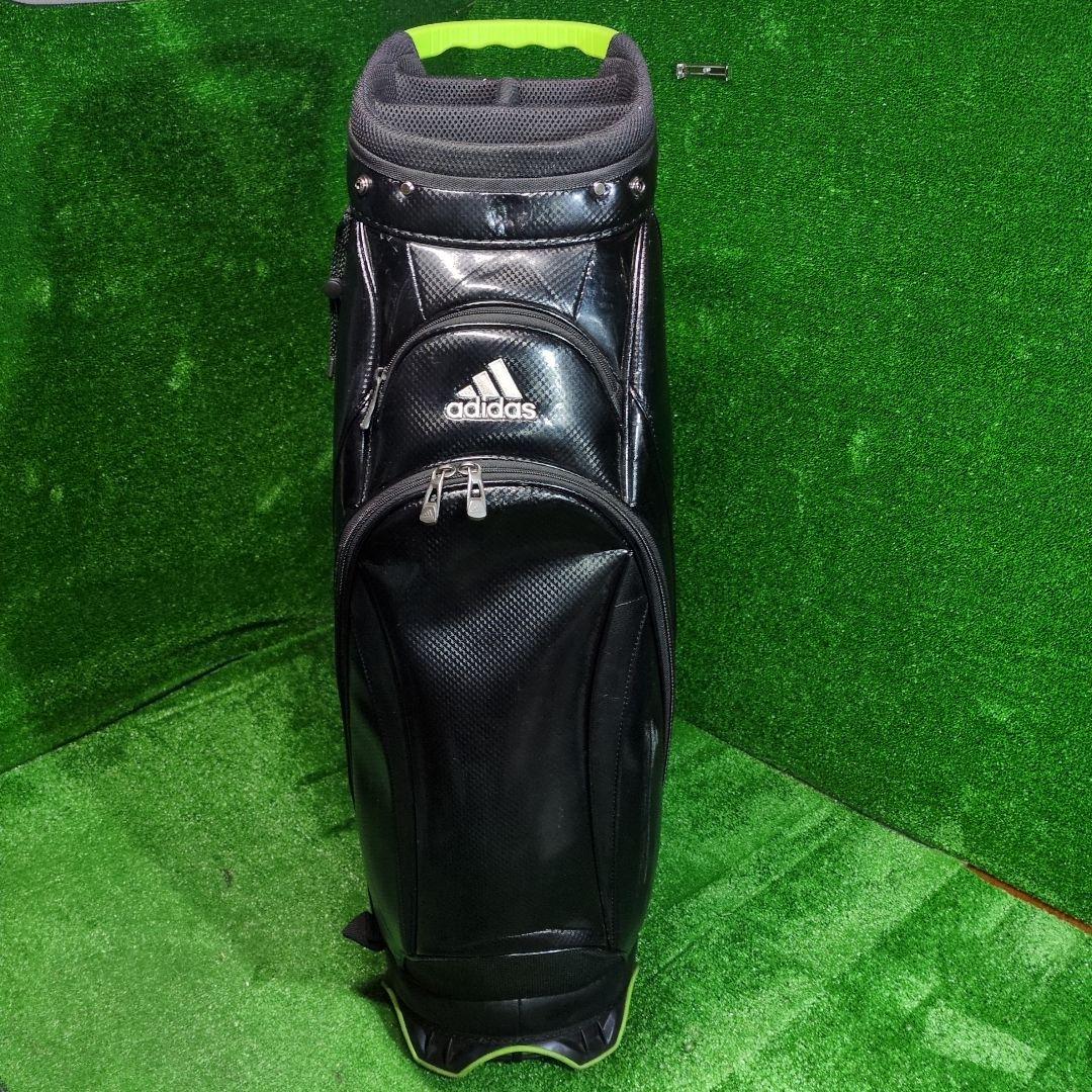 adidas キャディバッグ フードカバー付 ブラック/グリーン エナメル調