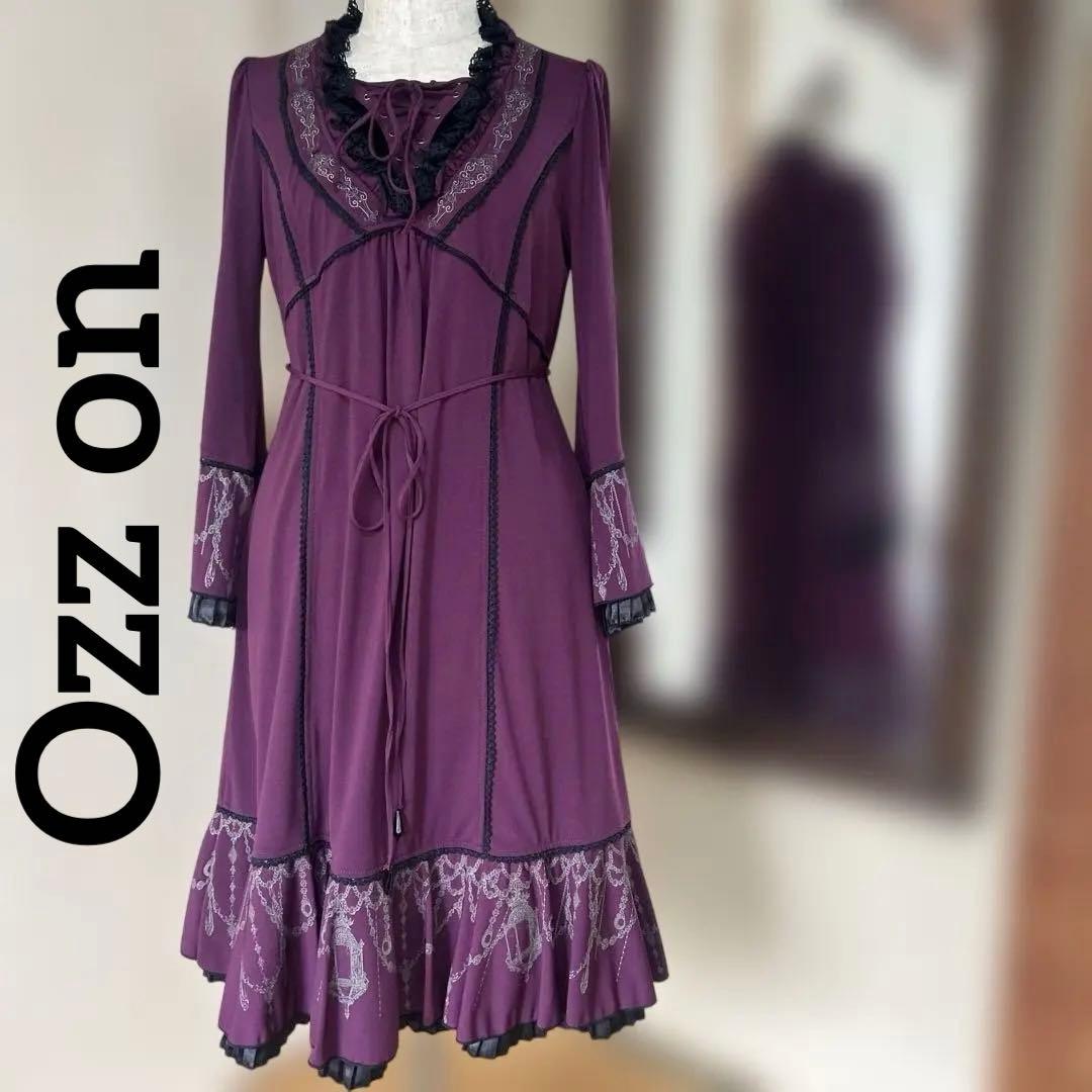 OZZ ONESTE パープル レースアップひざ丈ワンピース［商品番号3］ OZZ ONESTE パープル レースアップひざ丈ワンピース［商品番号3