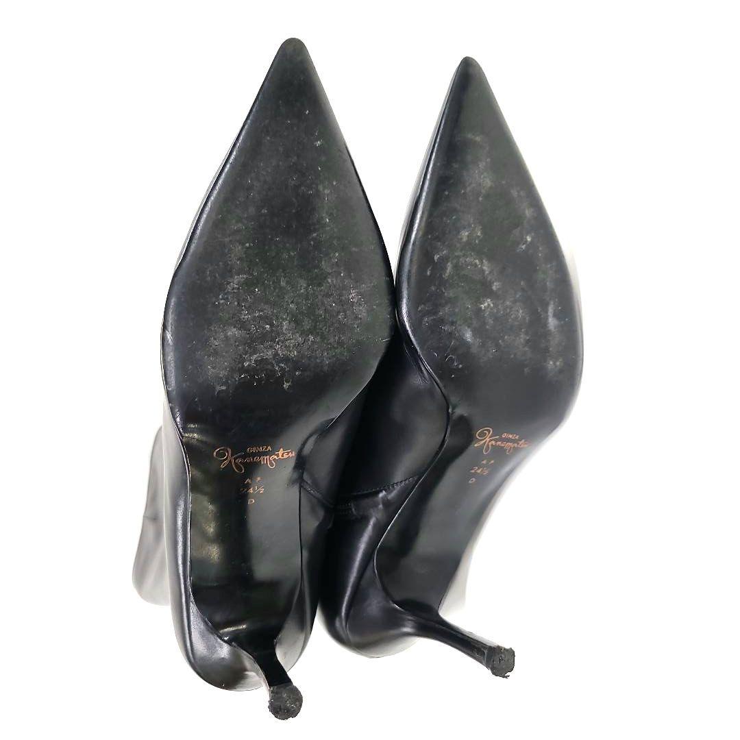 銀座カネマツ　本革ロングブーツ 24.5cm　ポインテッドトゥ　美脚