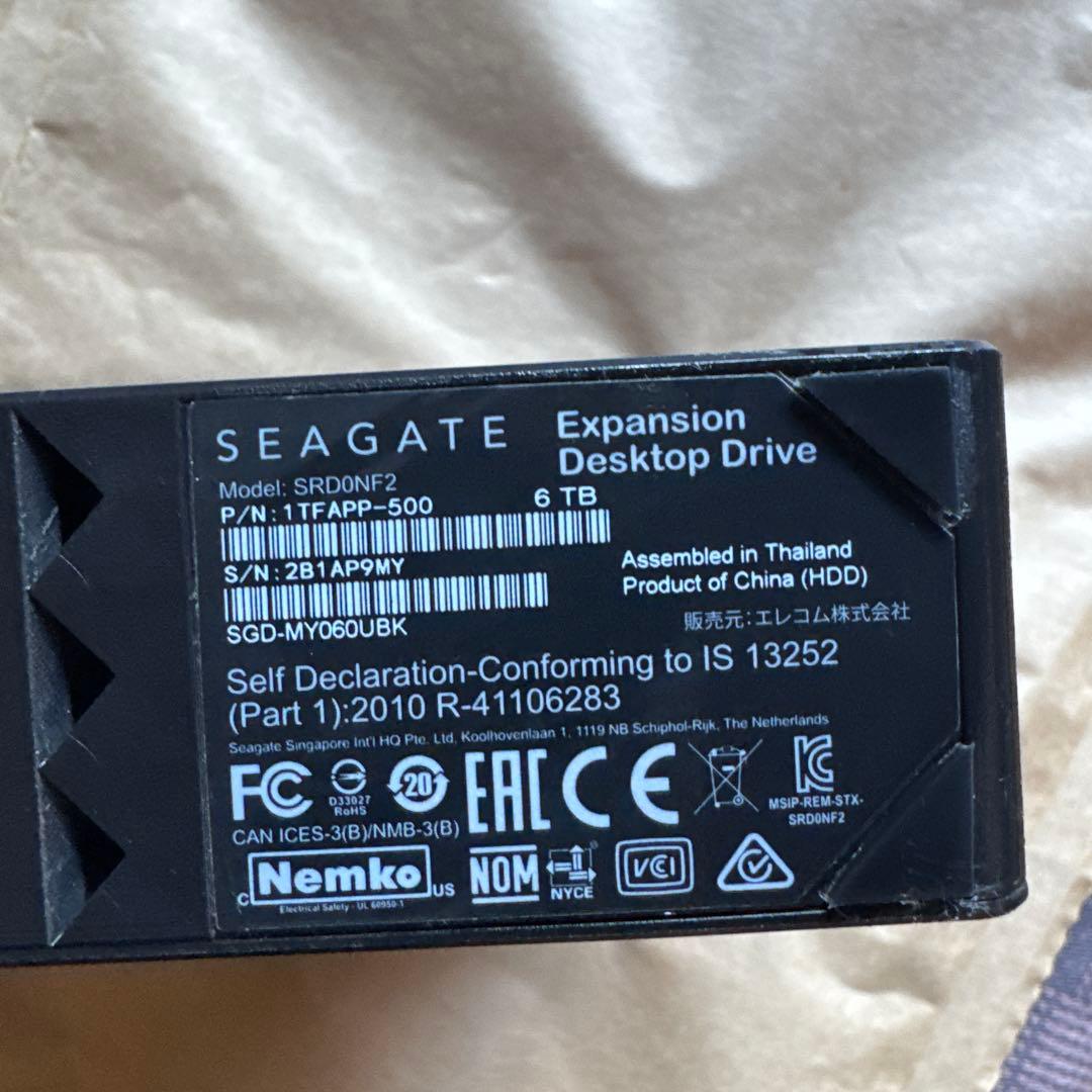初期化、動作確認済み】Seagate 大容量6TB 外付けHDD 黒