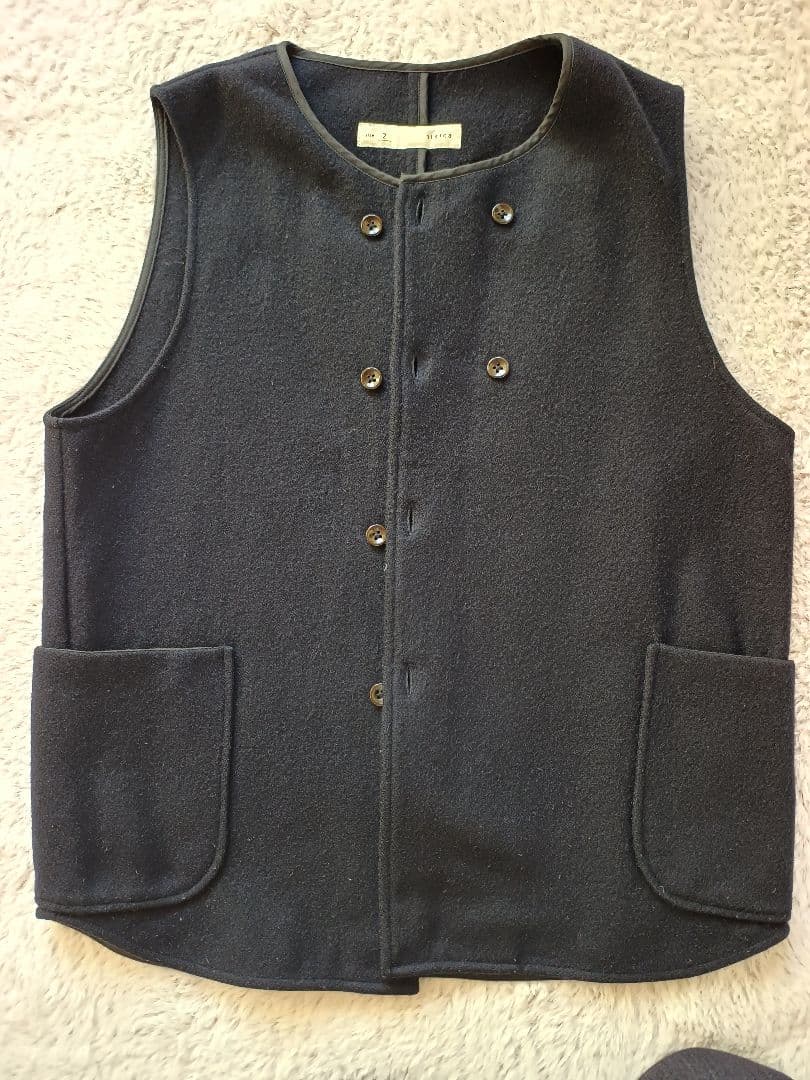 nisica ダブルボタンベスト ネイビー 2 ウール混 - メルカリ