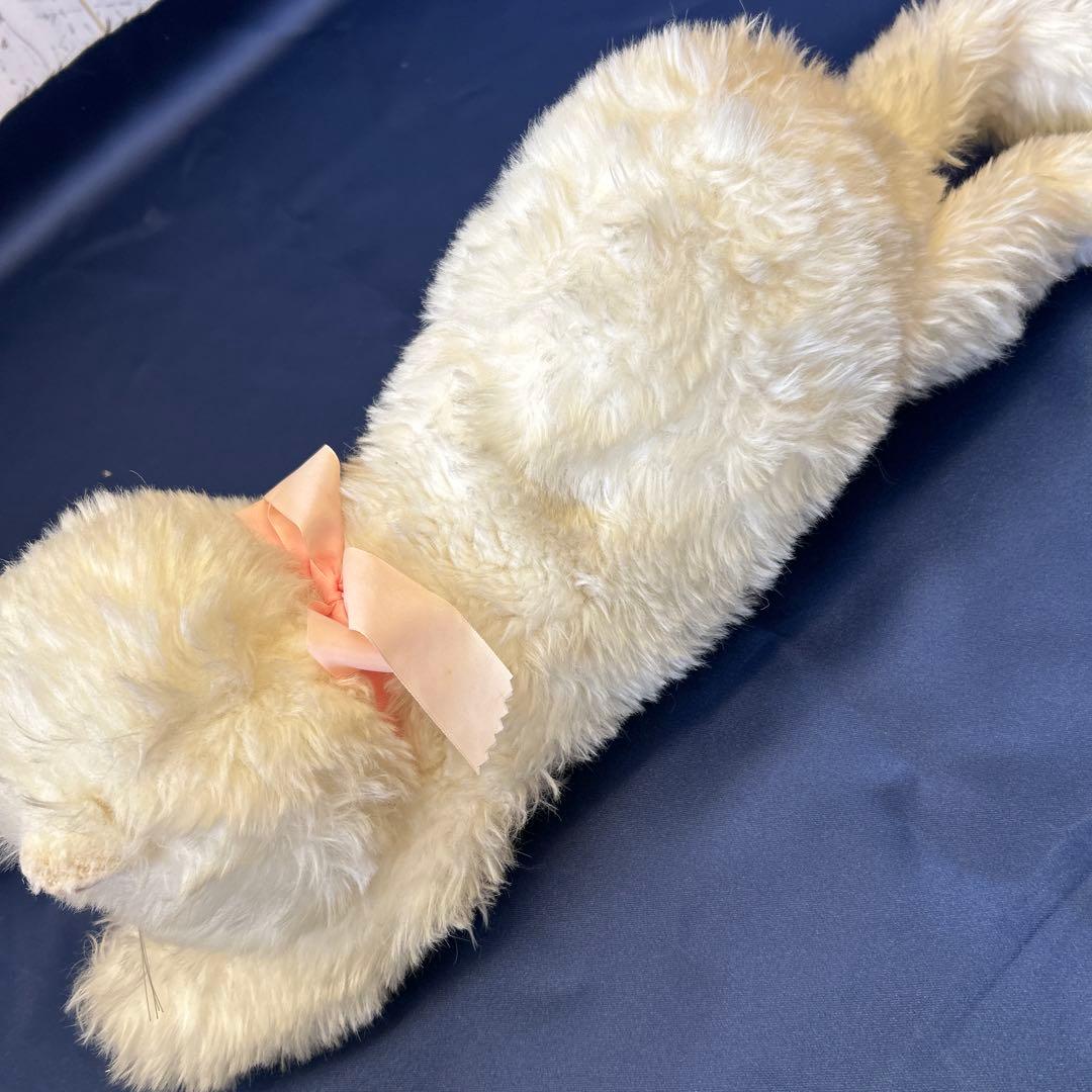 昭和レトロ 希少 ペルシャ猫 白猫 ピンク リボン ぬいぐるみ 人形