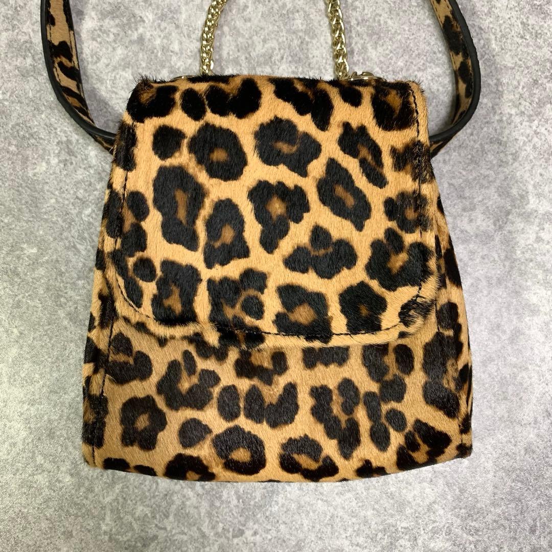 ZARA レザー レオパード ミニ ショルダー ボディバッグ ヒョウ柄