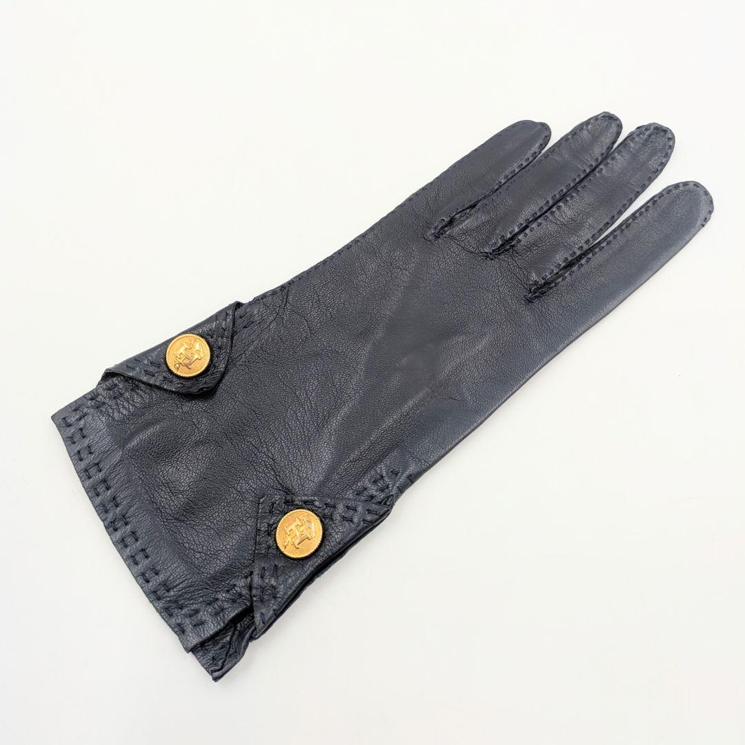 HERMES エルメス セリエラムスキン グローブ 手袋 ダークブルー