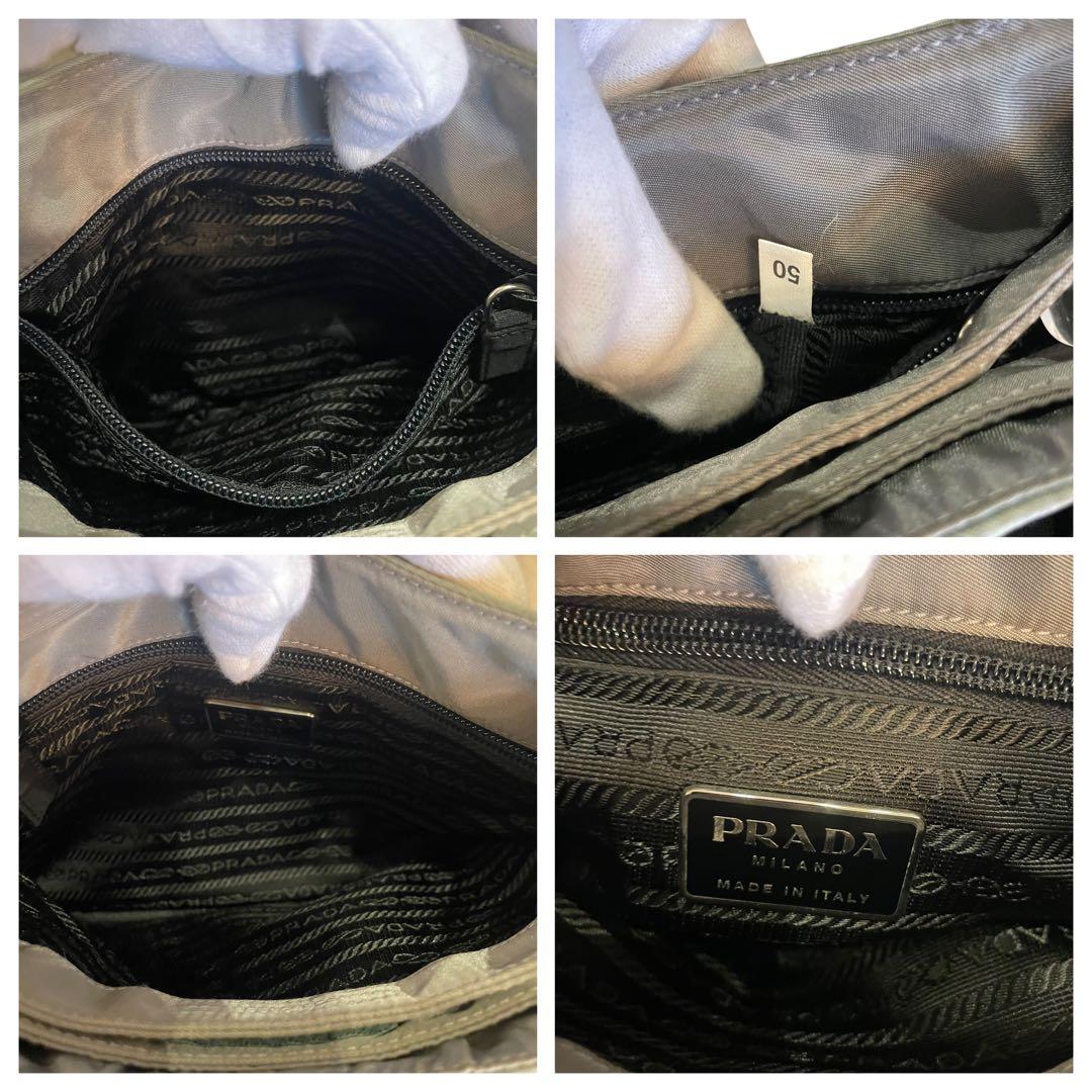 PRADA グレー ナイロン ハンドバッグ クリアハンドル 三角ロゴ