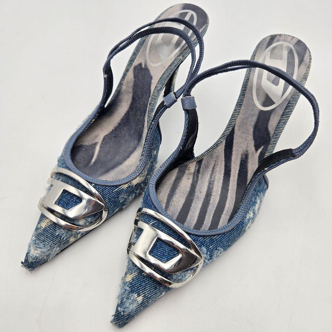 美品 DIESEL ディーゼル パンプス サンダル デニム D-Venus D-VENUS SB Woman: Slingback pumps in distressed denim | Diesel