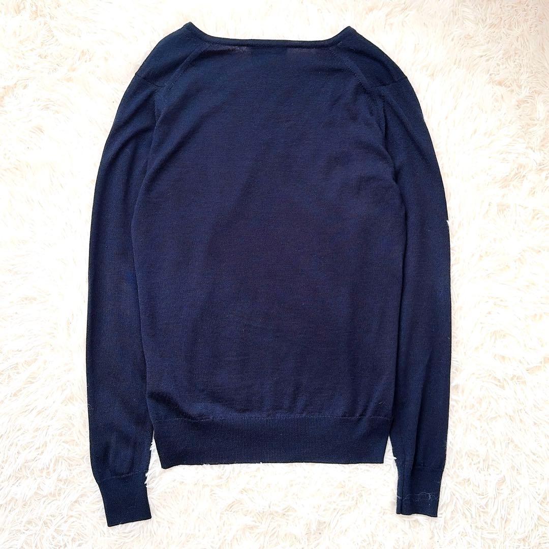 ジョンスメドレー 英国製 ウールvネックニット ネイビー S - メルカリ