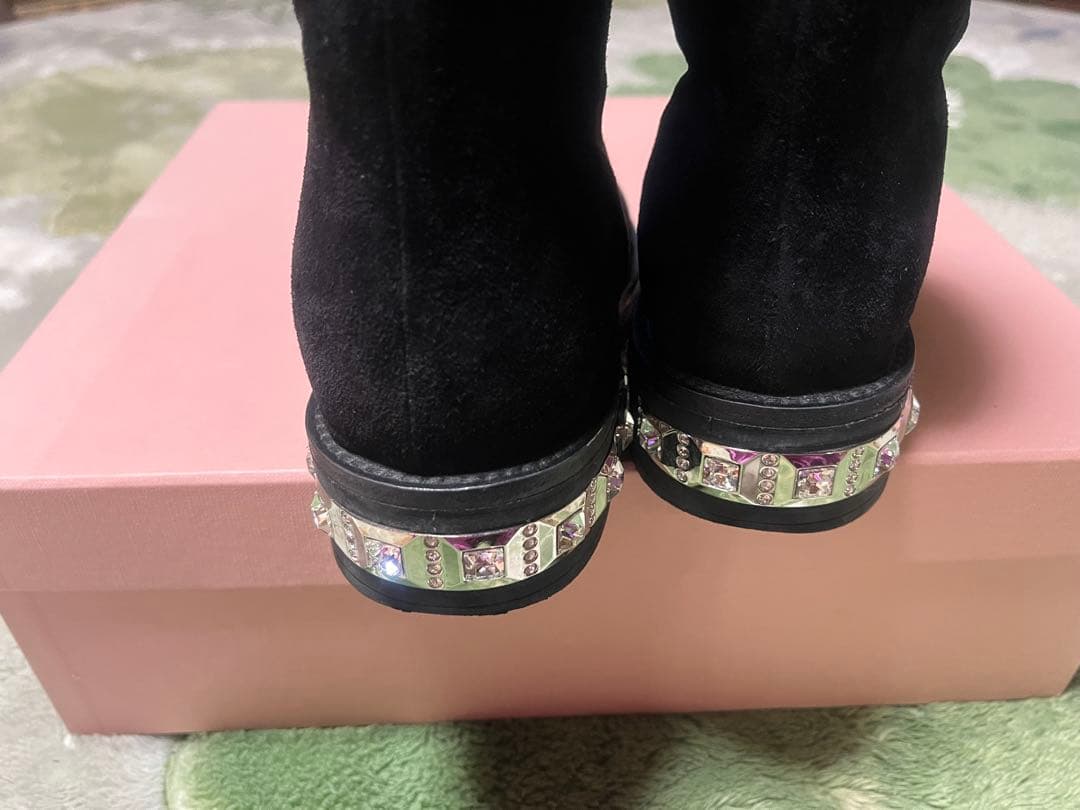 可愛い♡ミュウミュウスエードビジュームートンブーツ 黒 38.5