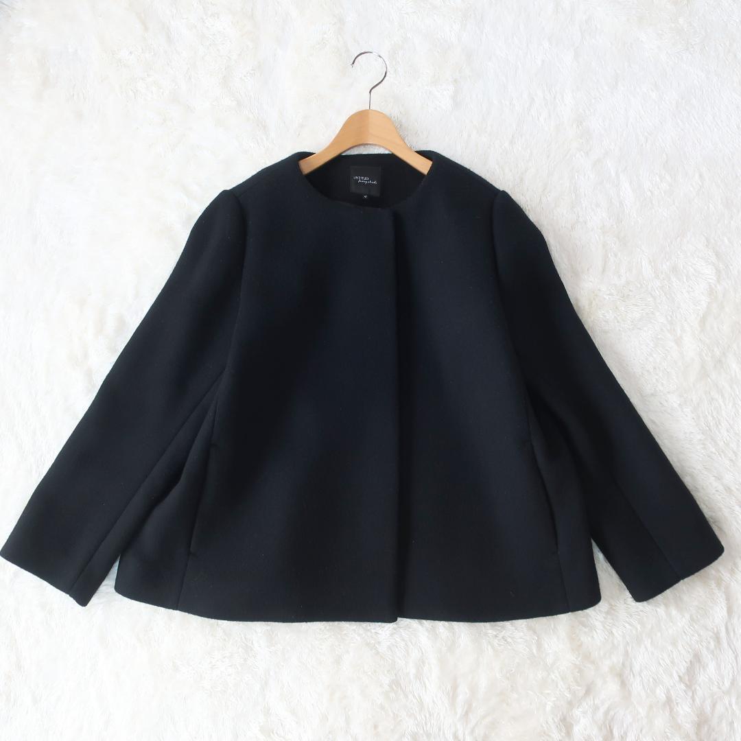アンタイトル ウール ノーカラーショートコート シンプル 大きいサイズ