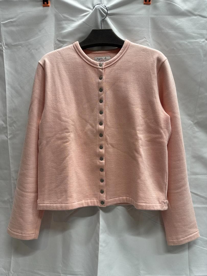 agnès b. アニエスベー スウェットカーディガン プレッション ピンク ウール ボリュームスリーブ ラブリー カーディガン ｜To b. by agnès b