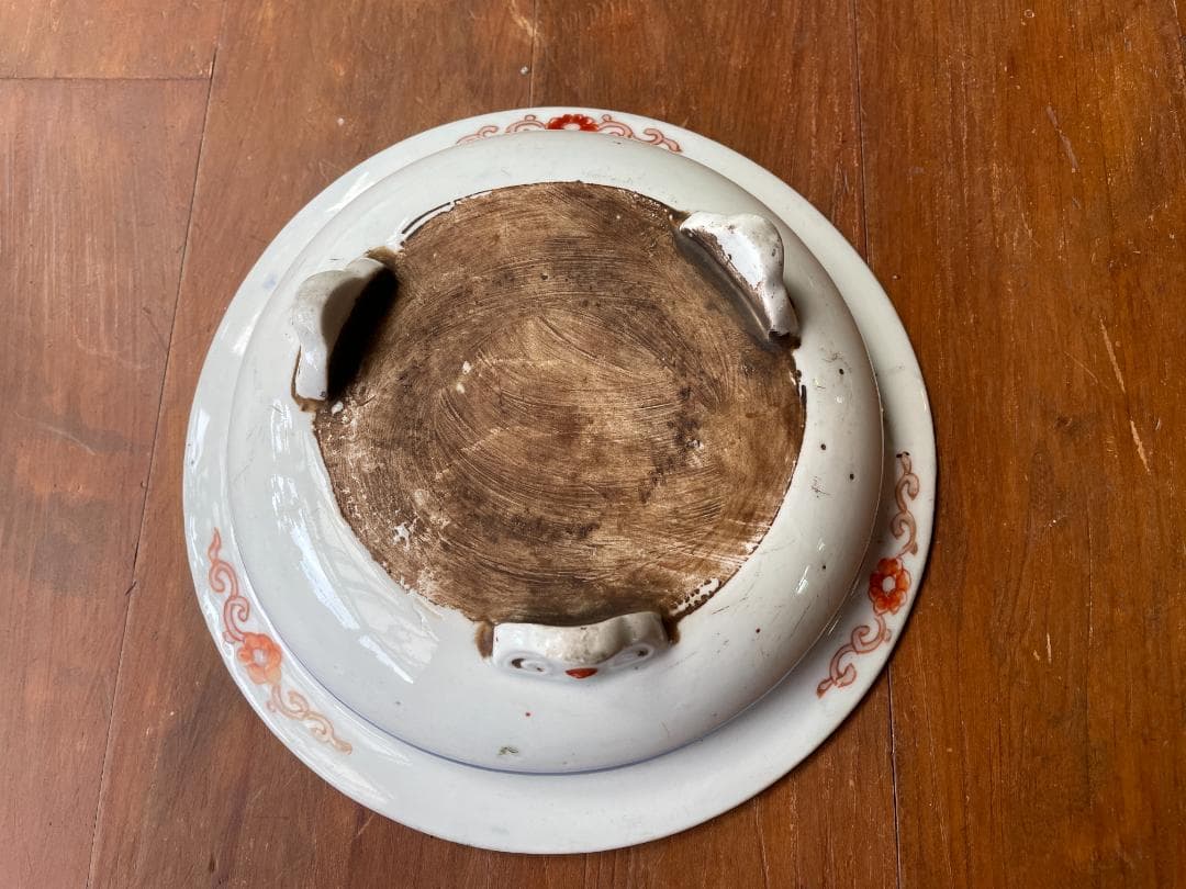 三つ足の古い伊万里焼 浅鉢 色絵