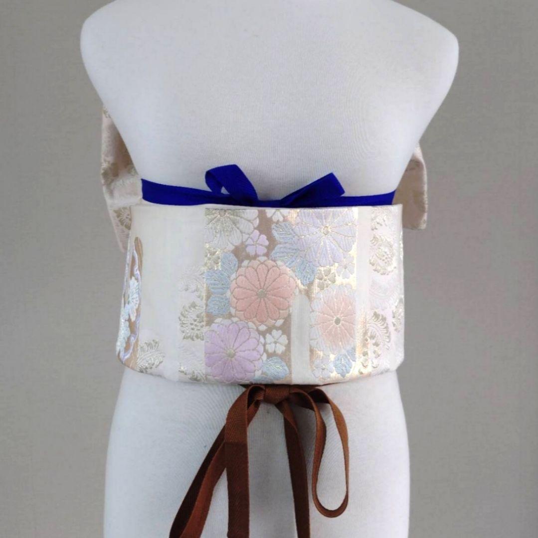 一部式 振袖用作り帯 雪輪に花 十三参りにも 作り帯付け帯 胴巻き～90