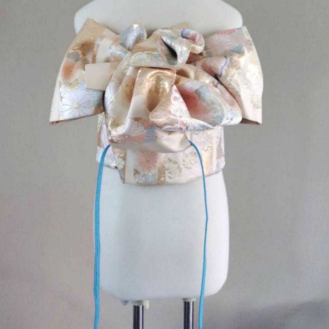 一部式 振袖用作り帯 雪輪に花 十三参りにも 作り帯付け帯 胴巻き～90