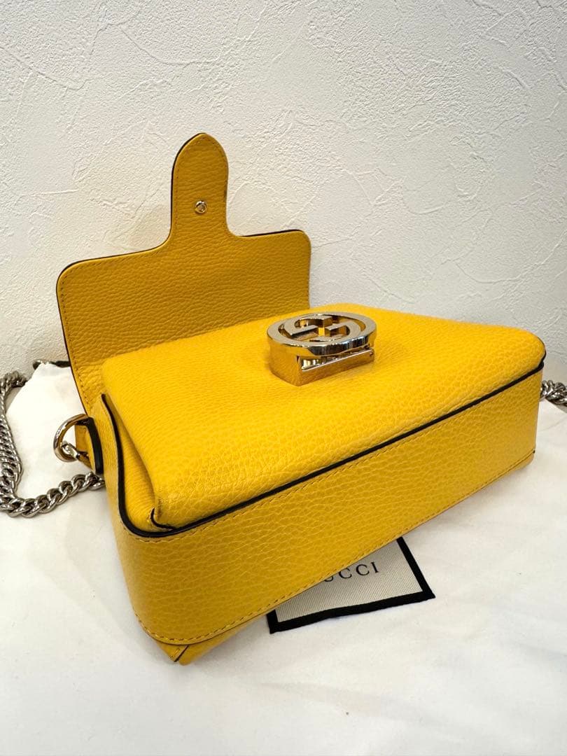 美品☆GUCCI インターロッキング イエロー レザーショルダーバッグ