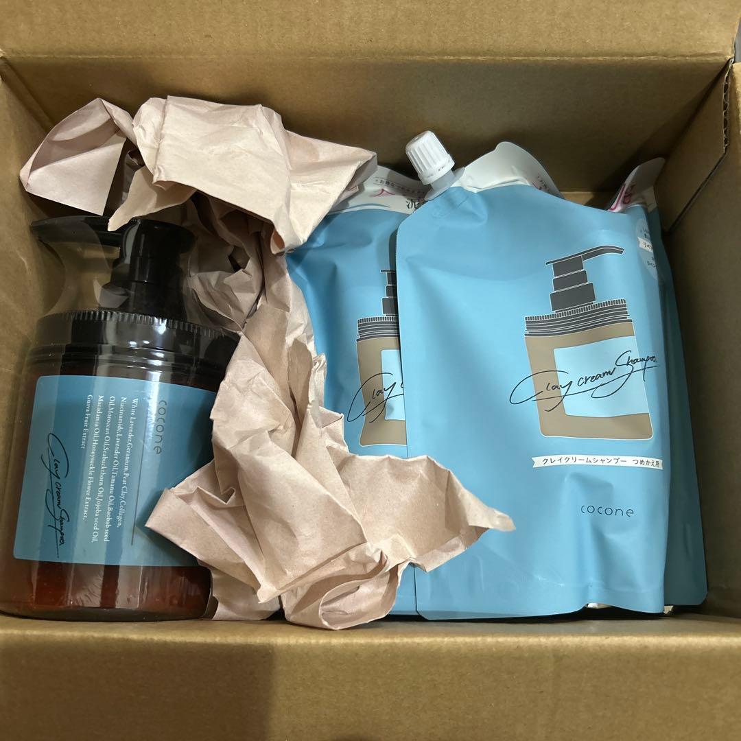 新品cocone クレイクリームシャンプーリペアボトル&詰め替え2個セット cocone クリームシャンプー ボトルシャンプー2本、詰め替え用6個