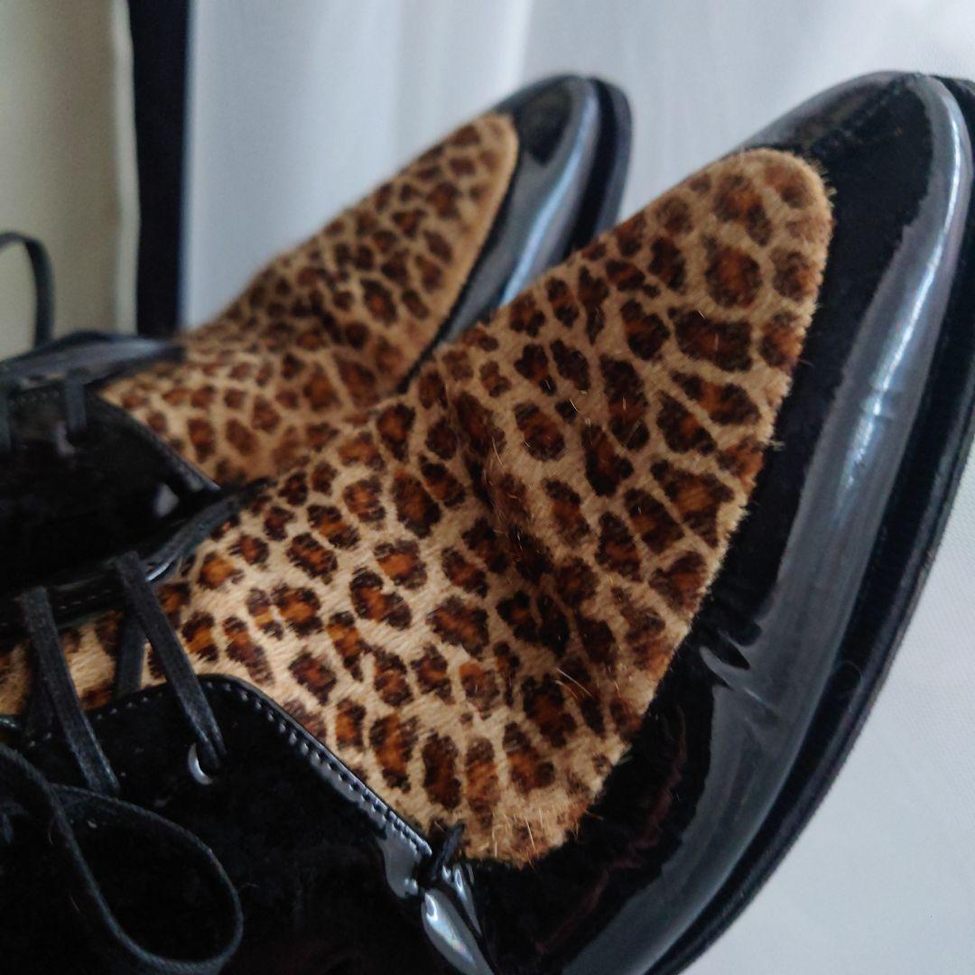 セリーヌ39（25.5）レオパードハラコポニーヘア切替パテントレザー