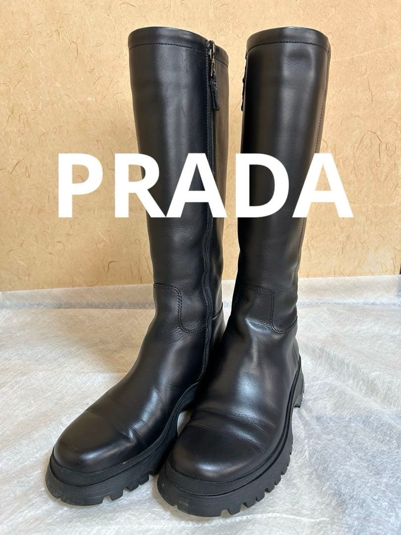 プラダ PRADA 黒いロングブーツ サイズ34 1/2 22.5センチ 美品 - メルカリ