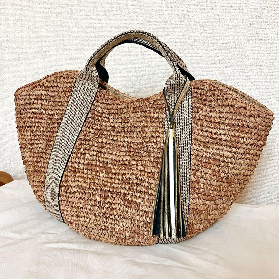 美品 VIOLAd'ORO ヴィオラドーロ ラフィア カゴバッグ　保存袋付き VIOLAd'ORO（ヴィオラドーロ） かごバッグ ラフィアシート ホーボー