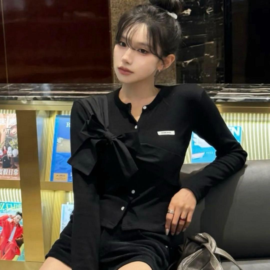 TWICE ミナ着用 CRANK リボン ニット カーディガン ブラック - メルカリ