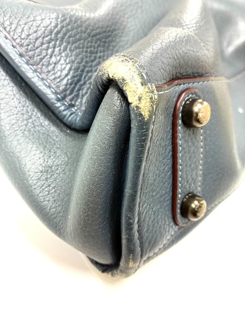 H7-196 コーチ レザー ビジネスバッグ ブルー 11104 (使用感あり